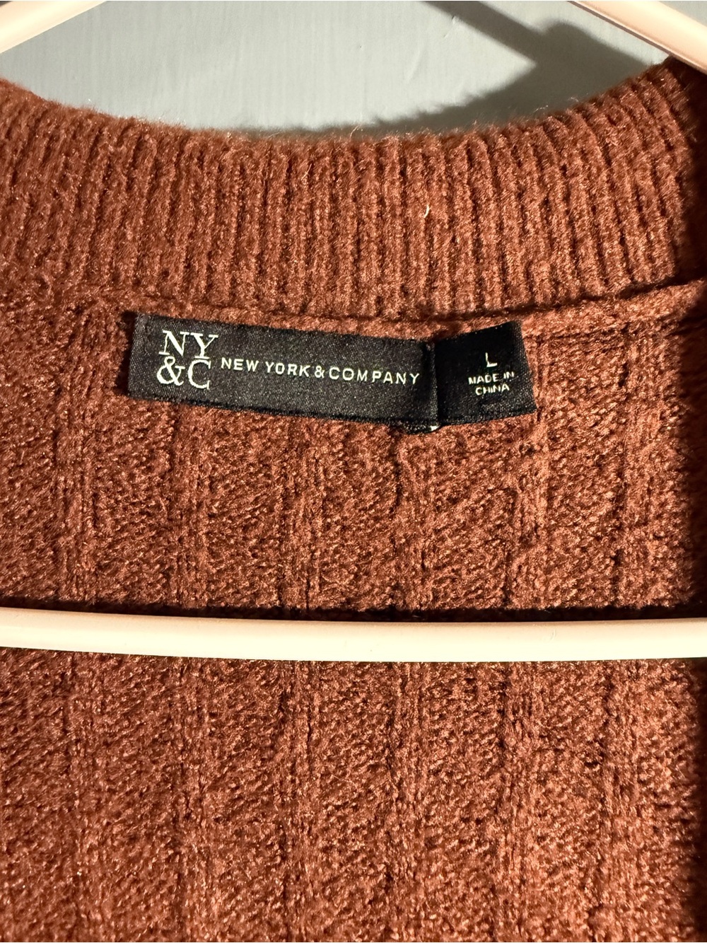 New York & Company Long Ribbed Button-Front Cardigan - Rust - Picture 2 of 3